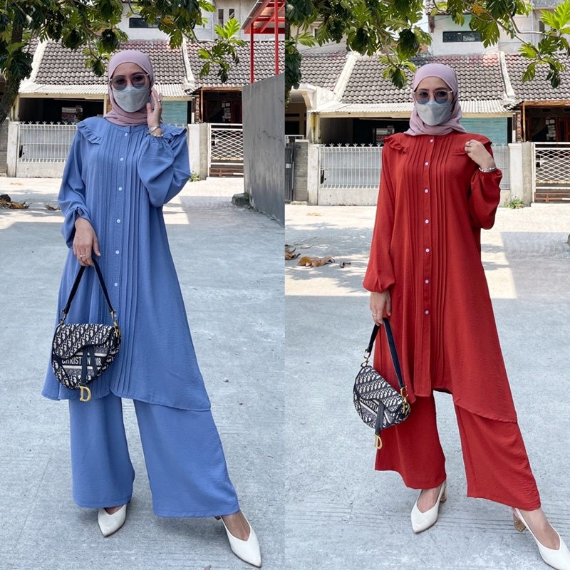 SET MIRANDA CRINKEL AIRFLOW POLOS/SETELAN TUNIK WANITA/ONESET CRINKEL TERBARU/SETELAN LONG TUNIK TERBARU/SETELAN WANITA TERBARU