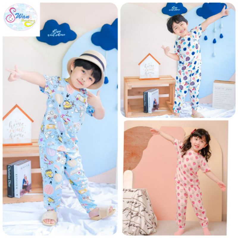 Setelan Rayon Anak Jogger Kiano Starkids Size 1 - 9 Year / Set Rayon Panjang Anak Unisex Cowok Cewek