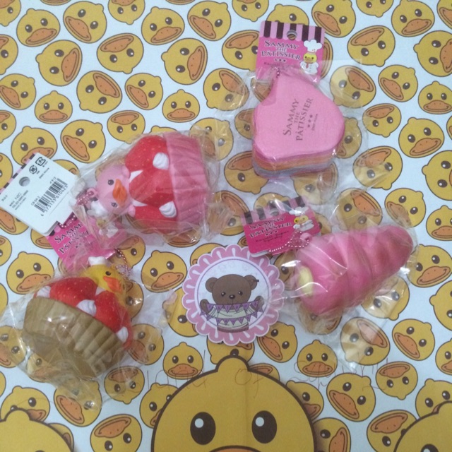 Squishy sammy the patissier cornet strawberry pancake rainbow duck strawberry cornet rainbow cake