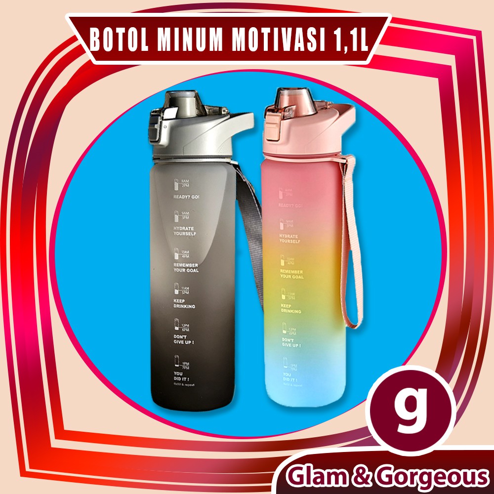 Botol Minum Motivasi dengan Penanda Waktu Kapasitas 1100ML Tutup Flip BP004