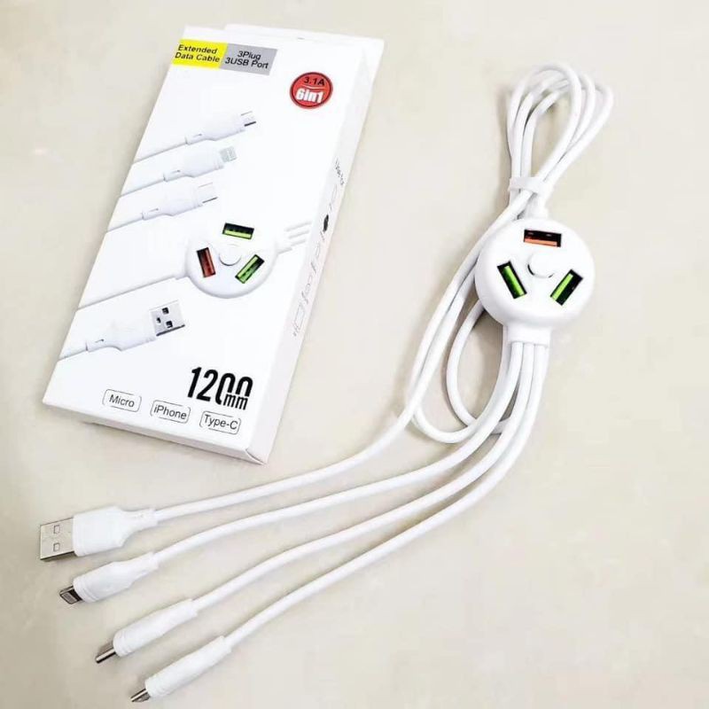 kabel data extended fast charging + USB 3.1A 6in1 micro type c iphone