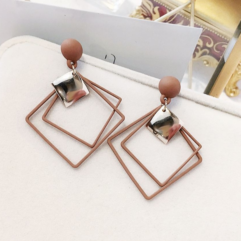 ★ Cayman ★ 3 Warna Anting Wanita Tusuk Motif Geometri Hias Berlian Imitasi Ala Fashion Earring jew37-4