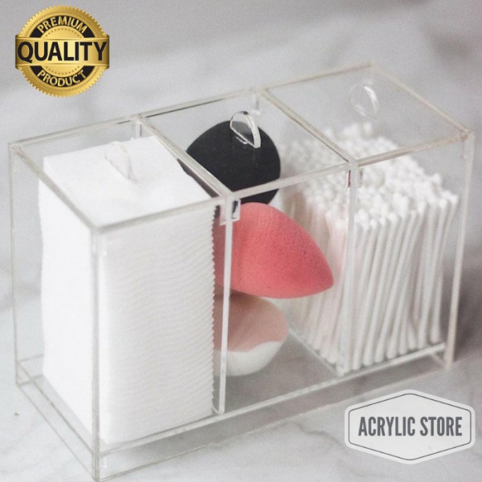 

Murah Acrylic Makeup organizer/box cotton bud 3 section