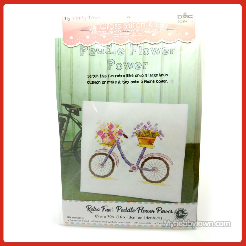 Paket DIY Craft Sulam Kristik Strimin TUVA Retro - Peddle Flower Power Sepeda Bunga Vintage