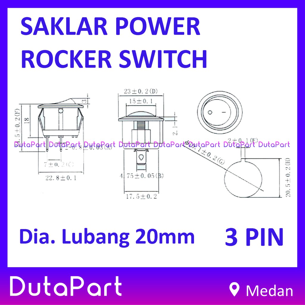 Saklar Power Round Bulat Rocker Switch ON OFF Dia.20mm 3 PIN Kaki