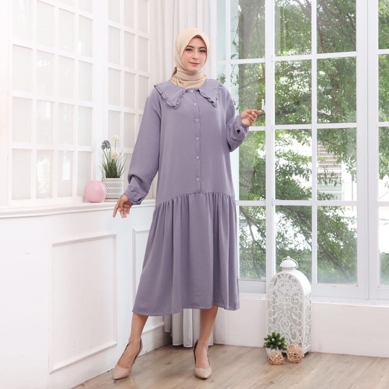 351 MIDI DRESS CRINKLE JUMBO XXL BIGSIZE MUSLIM POLOS RAYON MURAH PGMTA GROSIR KERAH KANCING BUSUI