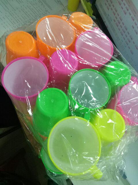 6 Pcs Cangkir Plastik/ Cangkir Cantik/ Gelas Plastik/ Gelas Bergagang/ Mug Plastik/ Mug Murah/