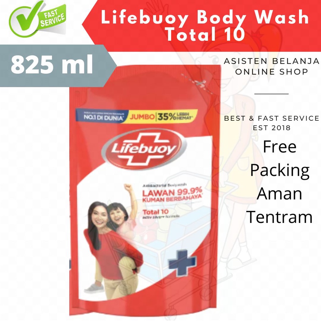 Sabun Mandi Cair 825ml Lifebuoy Merah Total10 Liquid 900 ml 825ml  Body Wash Antibacterial Bodywash Refill