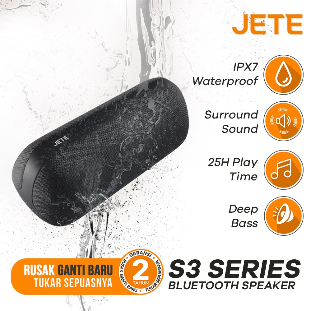 Speaker Bluetooth Portable | Speaker Bluetooth Water Resistant IPX7 Waterproof JETE S3 - Garansi 2 Tahun