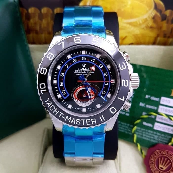 JAM TANGAN PRIA ROLEX YACHT MASTER II Ceramic Bezel Silver Black SUPER
