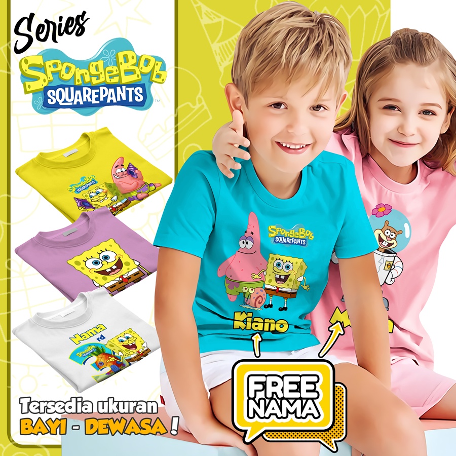 Baju Kaos ANAK DAN DEWASA SPONGEBOB COUPLE (FREE NAMA)