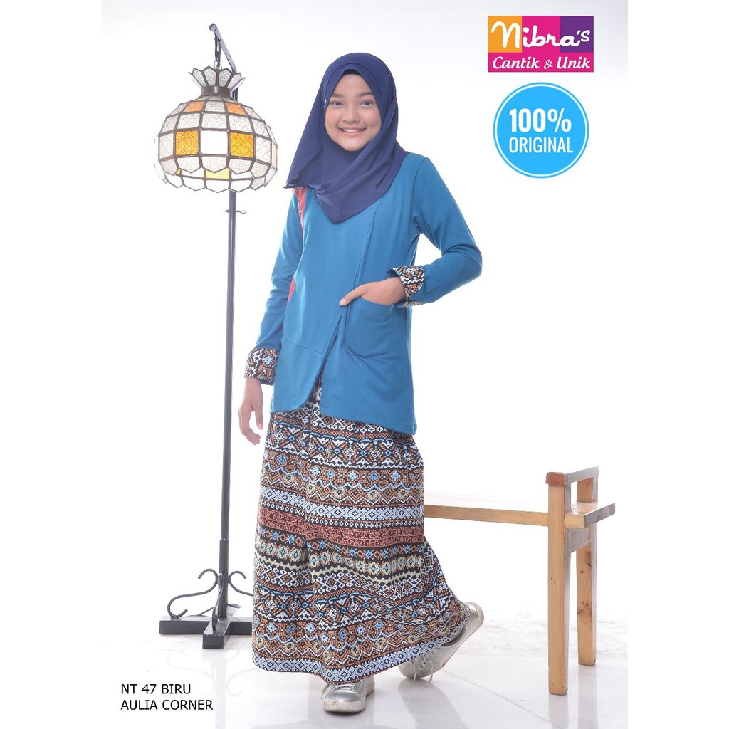 Grosir Baju Gamis Remaja Nibras NT 47 Biru ORIGINAL Baju Muslim Remaja Model Baru