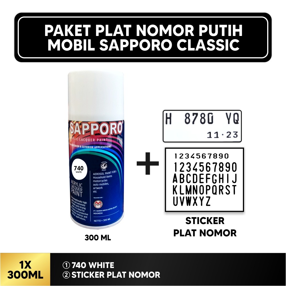 Paket Plat Nomor Mobil Warna Putih  / Sapporo Paint