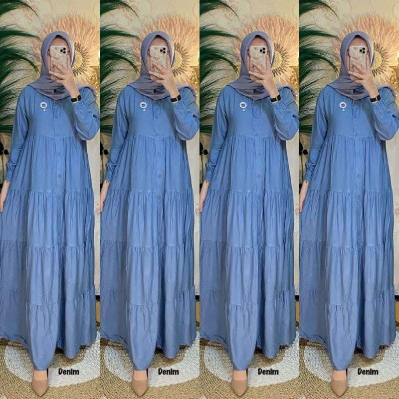 Gamis Susun Lomotif Polos Rayon Premium Dress Wanita Lengan Panjang Longdress Plain Bigsize LD 110 cm