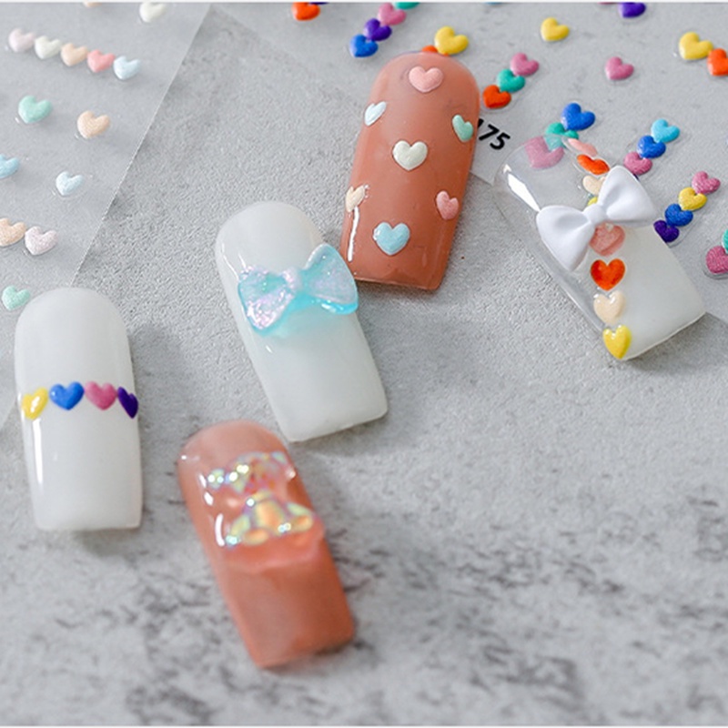 1 Pack Stiker Kuku 3D Motif Hati Warna-Warni Untuk Dekorasi Nail Art