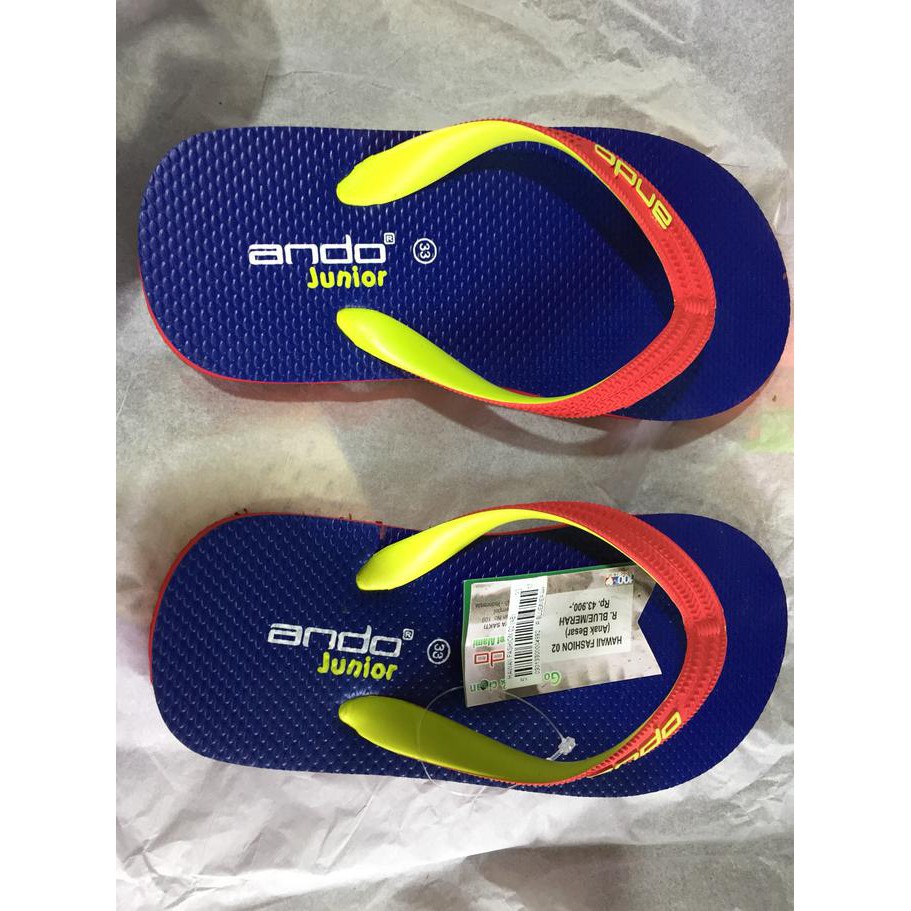 Sandal Anak Jepit Tanggung Ando Hawaii Fashion 02 Junior R.Blue/Merah