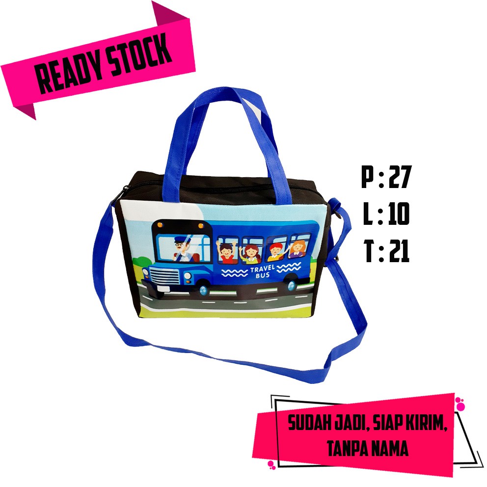 

Tas Souvenir Ultah School Bus blue Ready stok slempang