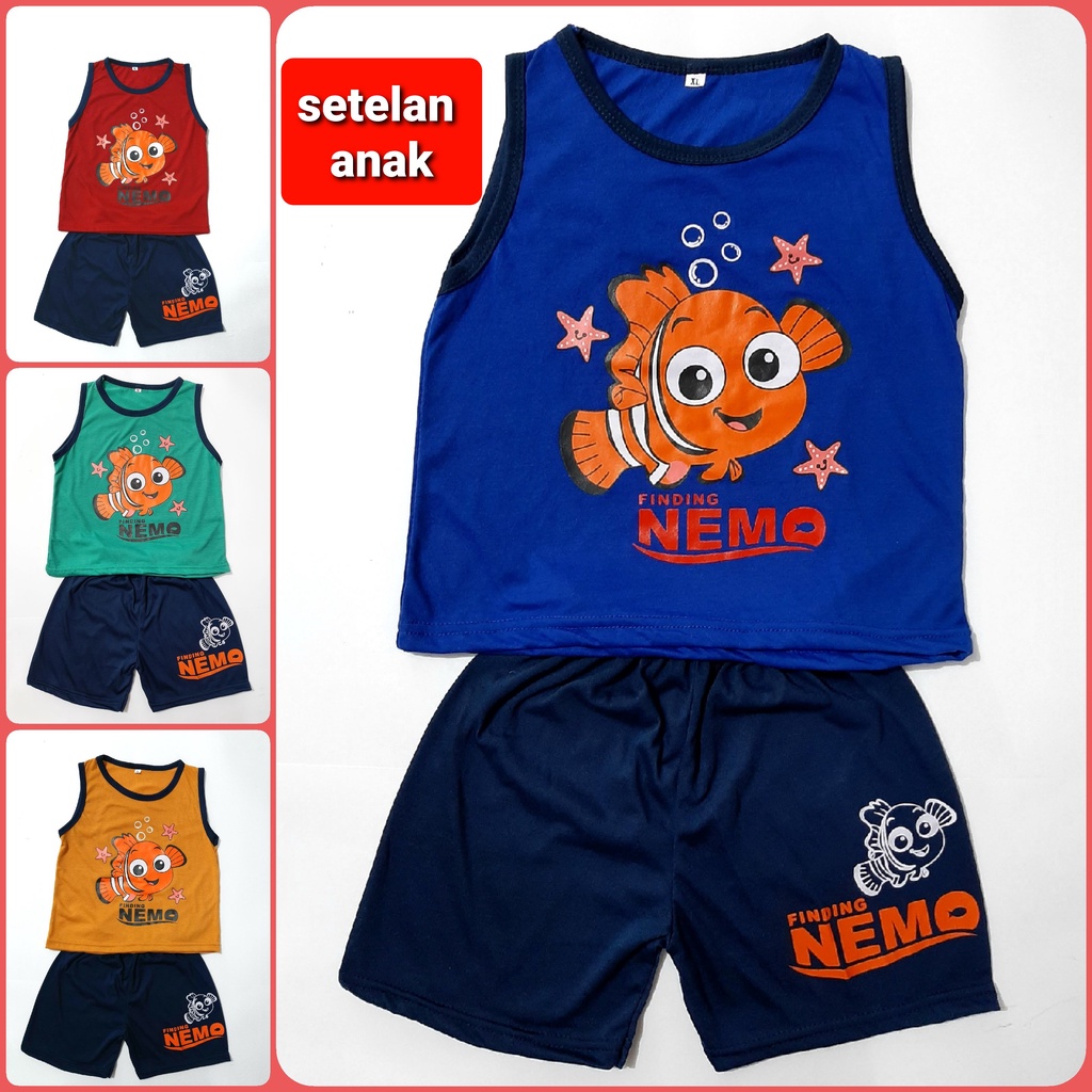 setelan singlet 1- 10 tahun kaos anak laki laki celana pendek pakaian cowok baju ikan nemo grosir