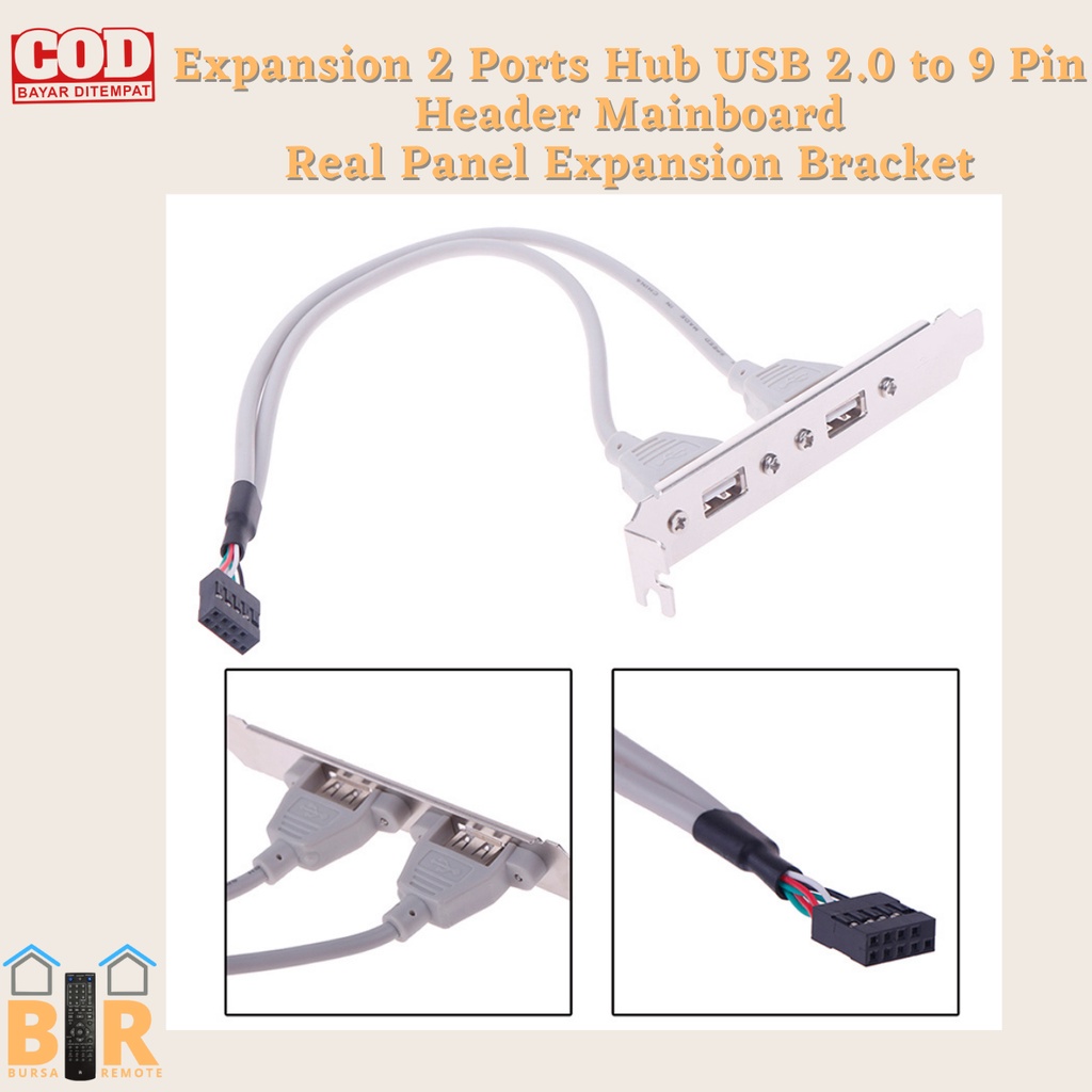 Expansion 2 Ports Hub USB 2.0 to 9 Pin Header Mainboard Real Panel Expansion Bracket