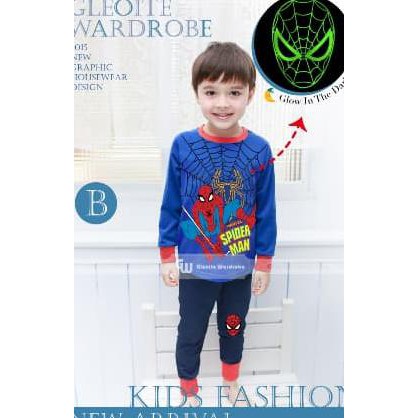 Diskon Baju  Tidur  Piyama Spiderman Glow  In The Dark  Anak  