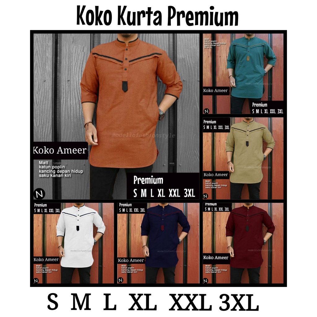 Baju Koko AMEER - KOKO KEMEJA BAJU KURTA QURTA S M L XL XXL 3XL JUMBO KATUN PRIA LAKI LAKI DEWASA LE
