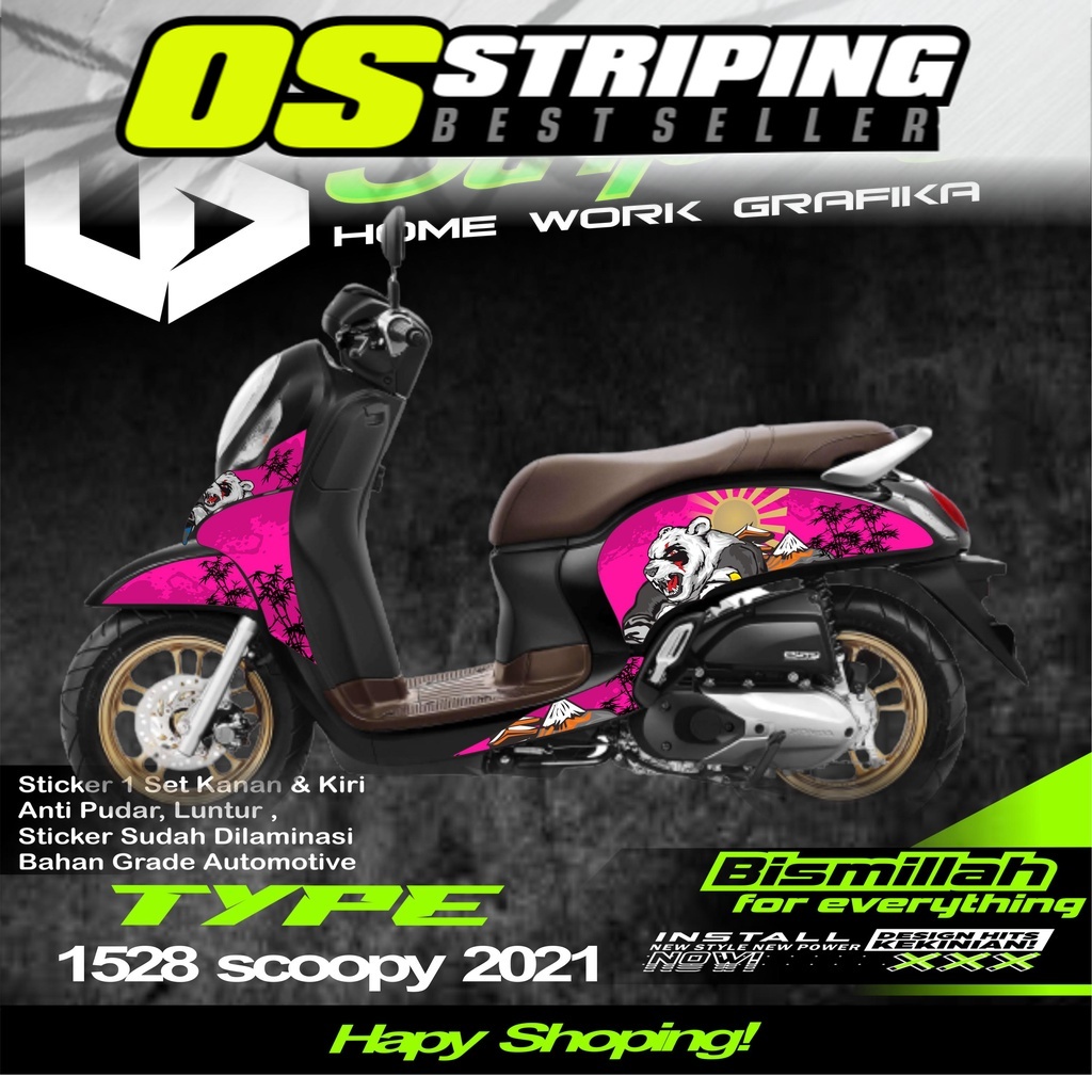 OS- 1528 Sticker Striping Motor SCOOPY NEW TAHUN 2021 List Variasi Panda Keren Setiker Stiker