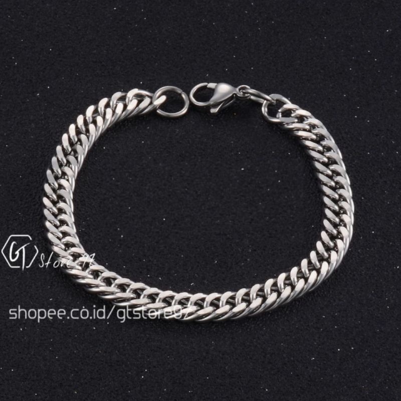 Gelang Titanium Pria Wanita Anti karat Original Cowok Laki Rantai Stainless Steel Silver Baja Putih