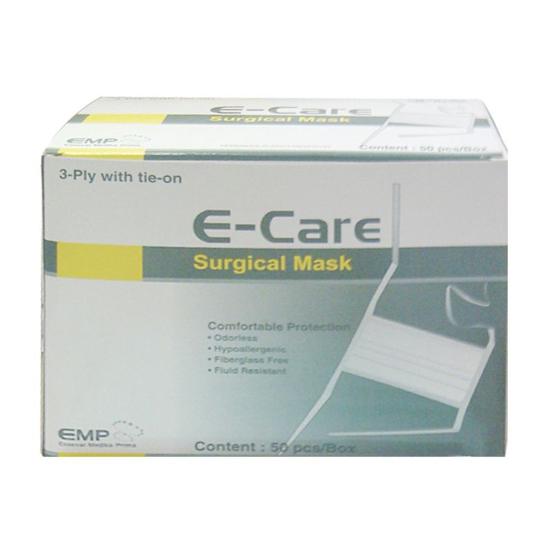 Masker Medis E-Care 3 Ply Tie On 1 box isi 50 pc