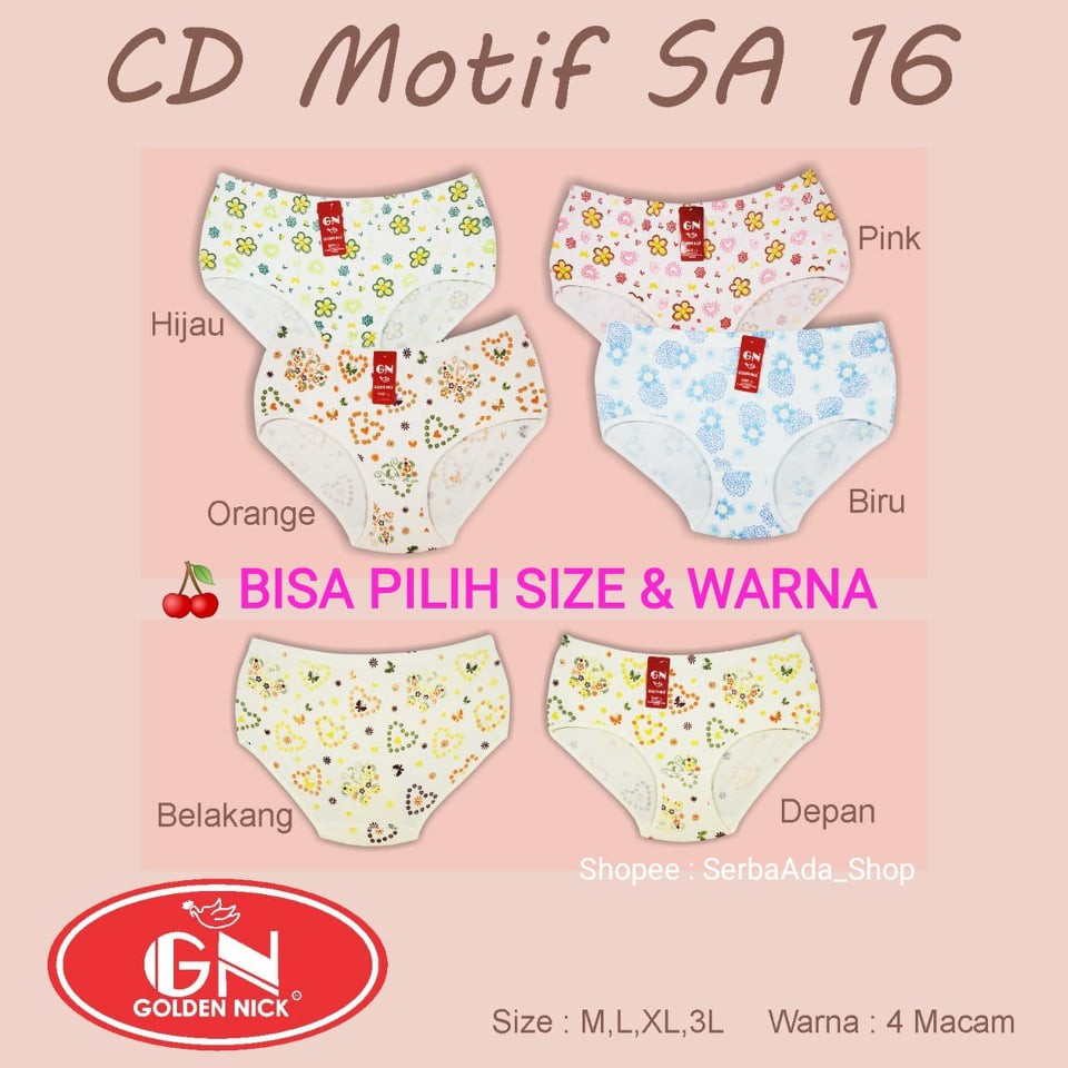 CD Golden Nick Motif SA 16 Size M - XXL Celana Dalam Wanita Murah Bagus