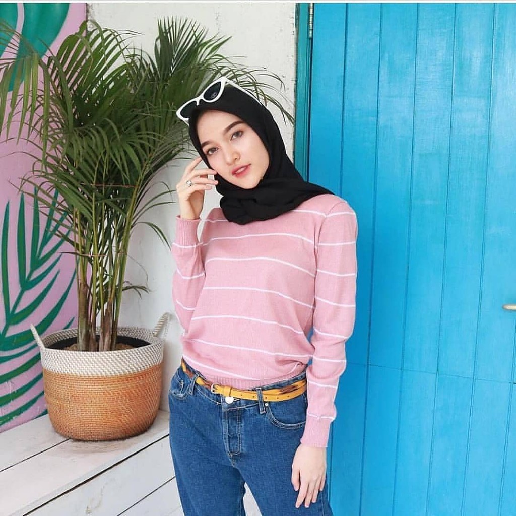 Baju Rajut Berskha Wanita| Sweater Rajut Berskha Stripe