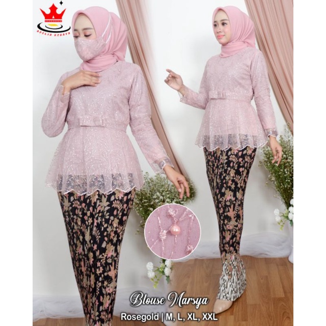 ADE> REALPICT SET KEBAYA MARSYA / KEBAYA TULLE BORDIR / OUTFIT KEBAYA PESTA / KEBAYA WISUDA MODERN-Rose gold