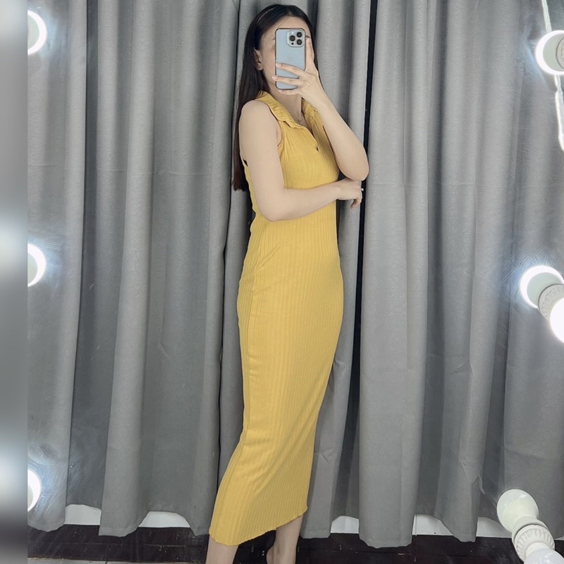 Dress collar bodycon rib | Dress korea