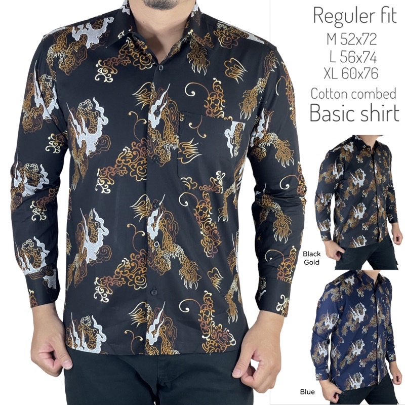 LAFINO BASIC - KEMEJA BATIK PRIA / HEM PRIA CORAK BATIK / BATIK MODERN PRIA LENGAN PANJANG KATUN PRE