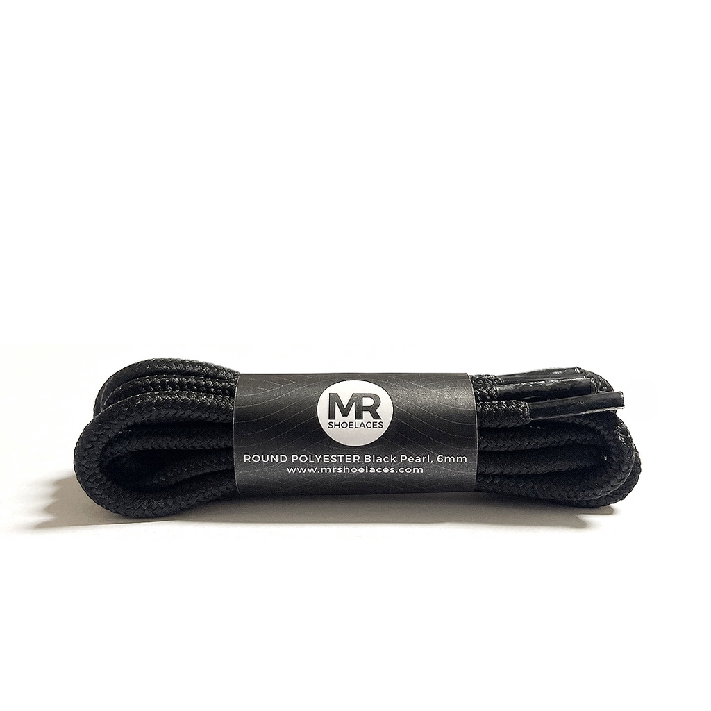 MR Shoelaces RP01 Hitam (Black) Tali Sepatu Bulat Round 6mm Polyester 80cm 90cm 100cm 120cm 150cm 180cm 180cm 200cm - Premium Shoelace