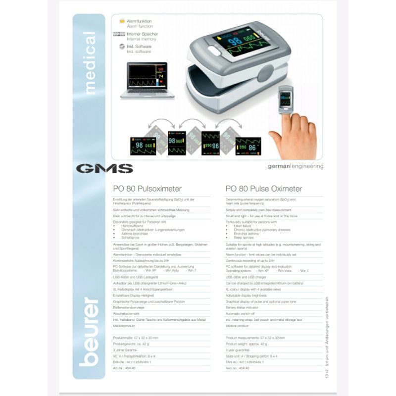 Pulse Oxymeter PO 80 Beurer Germany Garansi 5 Tahun / Pulse Oximeter Beurer