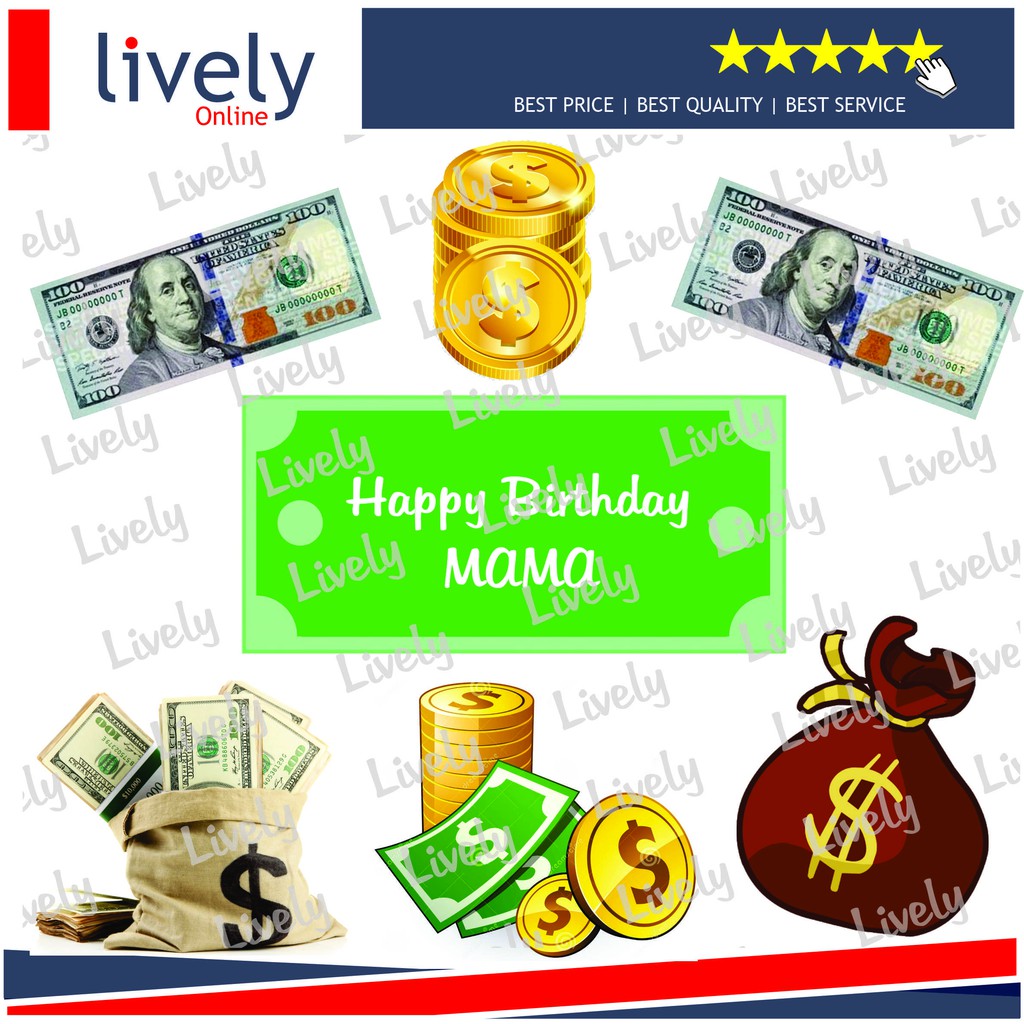 CAKE TOPPER KARAKTER HIASAN KUE HBD HAPPY BIRTHDAY CUSTOM NAMA DOLLAR set