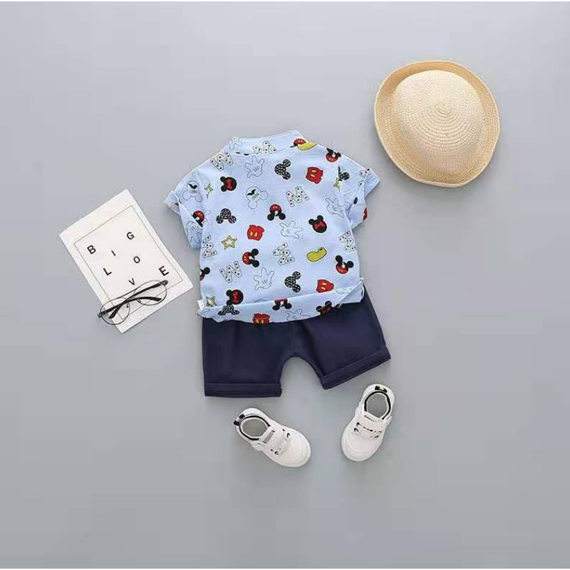 Kemeja Mickey Star 6M - 2Y Setelan Kemeja Anak Motif Mickey Bahan Katun Import High Quality CBKS