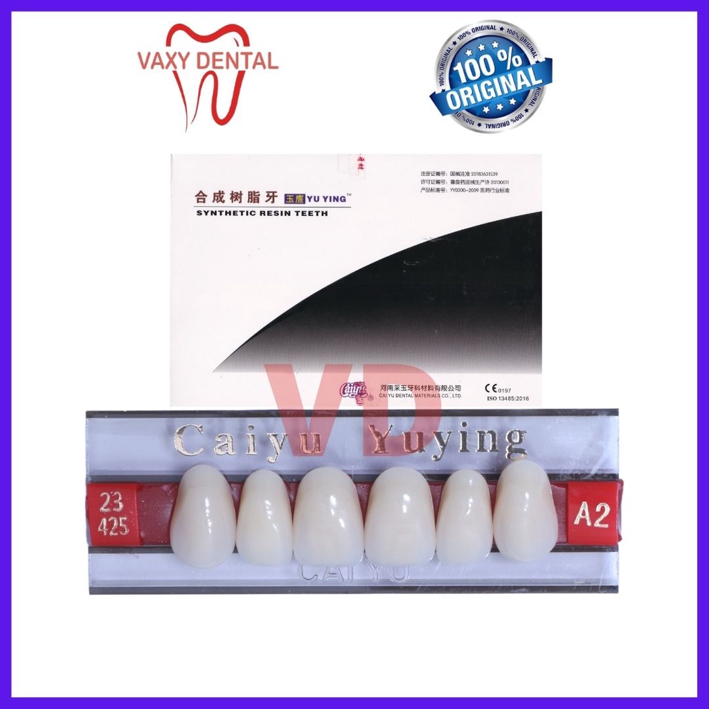 Gigi Caiyu Depan atas 1 Papan isi 6 butir Gigi Palsu Anterior Upper Merk Caiyu Merek Yuying Instan P