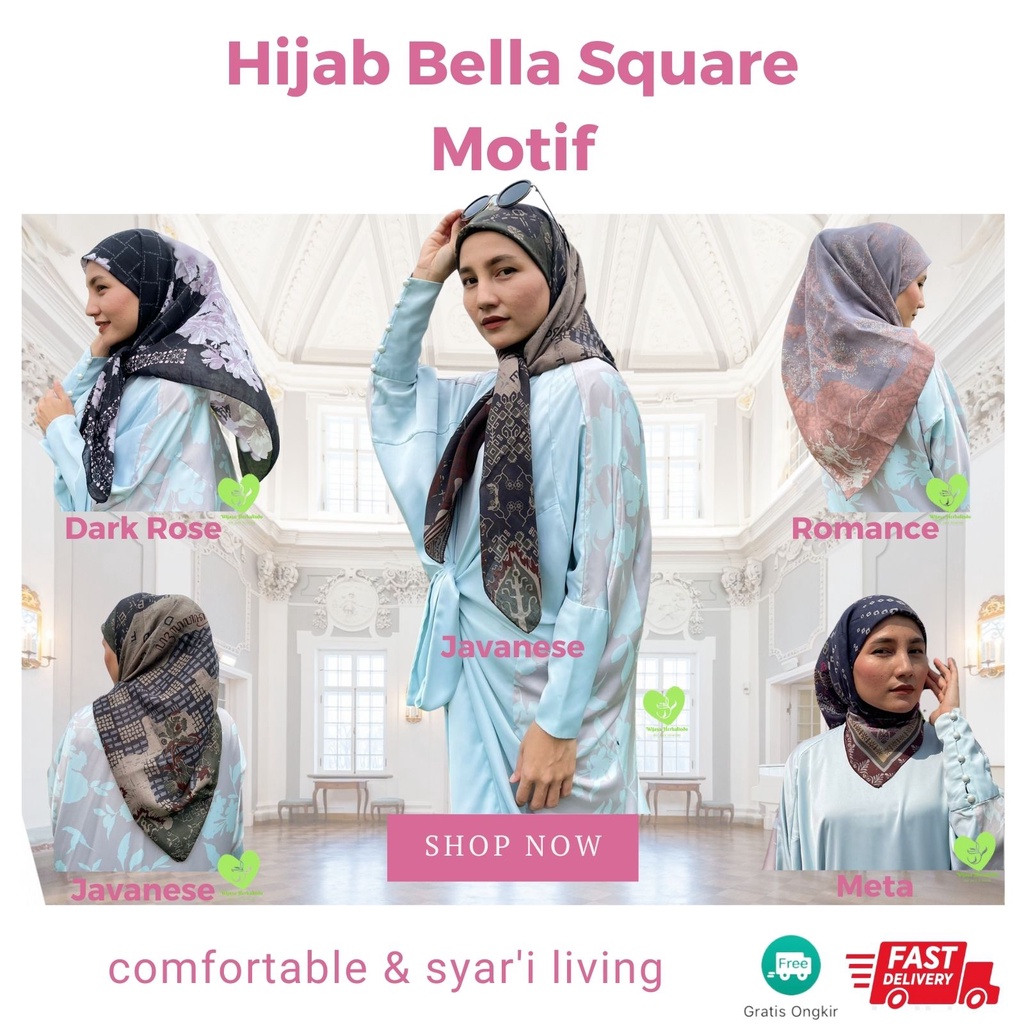 [Outfits] Hijab Bella Square Segi Empat Motif Cantik /Jilbab Bella Square / Kerudung / Krudung / Kudung Muslimah