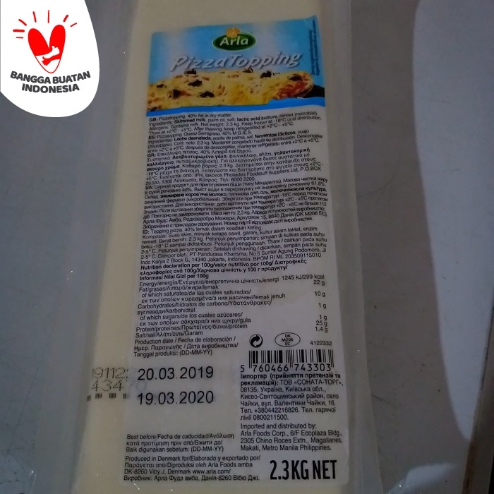 

fe20011vv Mozarella Arla / Topping Arla / Arla Mozarella 2,3Kg (Khusus Gojek) Xa201As