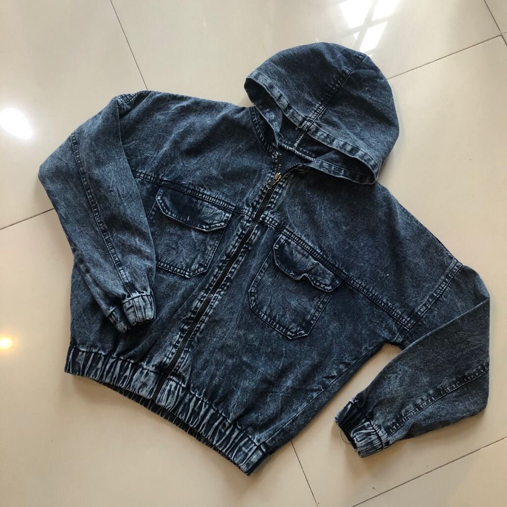 jaket jeans crop girls republic I jaket denim hoodie sandwash I hoodie jacket I jaket jeans oversize wanita