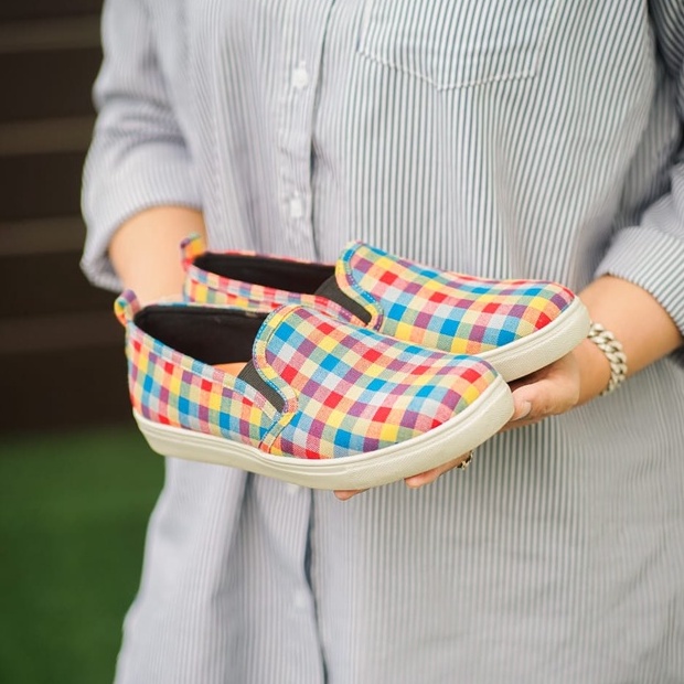 morningbell - sepatu wanita sneakers slip on rainbow