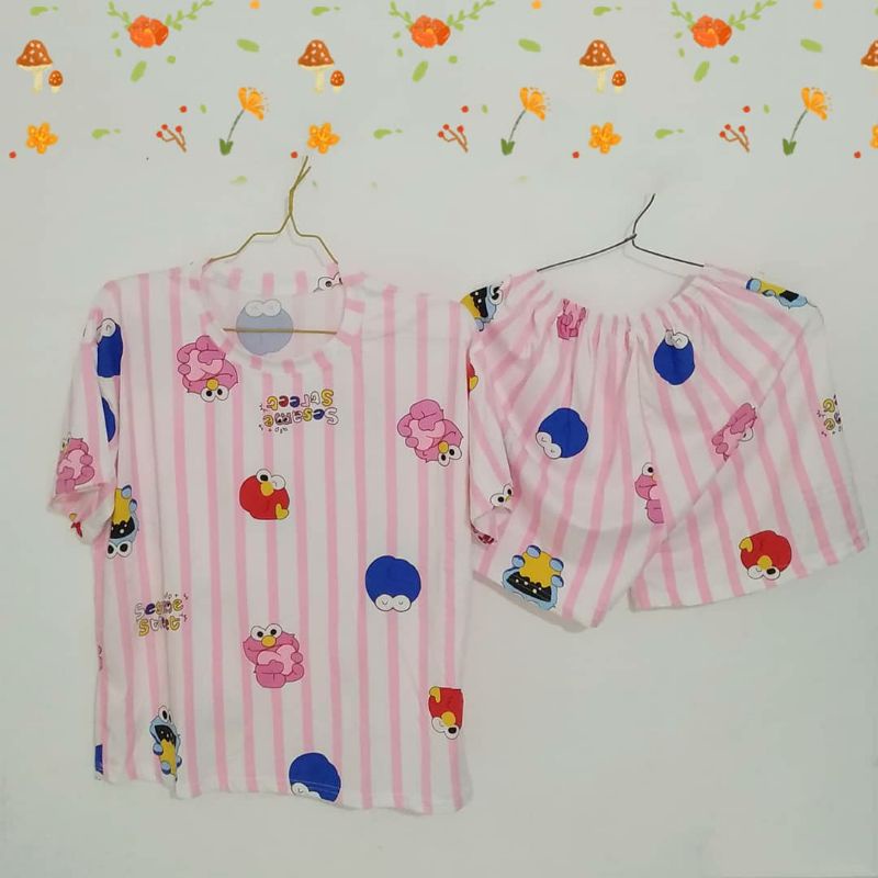 Set Setelan piyama baju tidur import impor big size oversize jumbo elmo bahan kaos halus lembut stre
