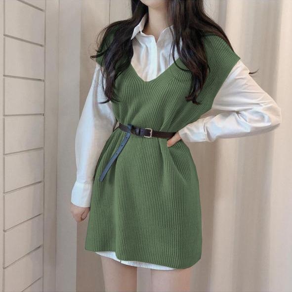 HOPYLOVY - Rompi Rajut Wanita Korean Velora + Belt