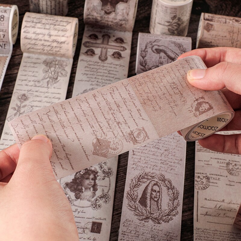 Journamm 5cm*3m Vintage Letters Washi Paper Tape for Deco Scrapbooking  School Supplies DIY Creative Stationery Decoration Tapes-3