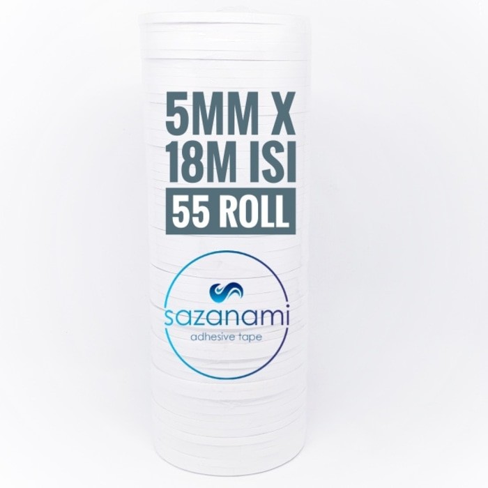 

DOUBLE TAPE 5MM x 18 METER DOUBLETAPE KERTAS PUTIH SAZANAMI ISI 55ROLL