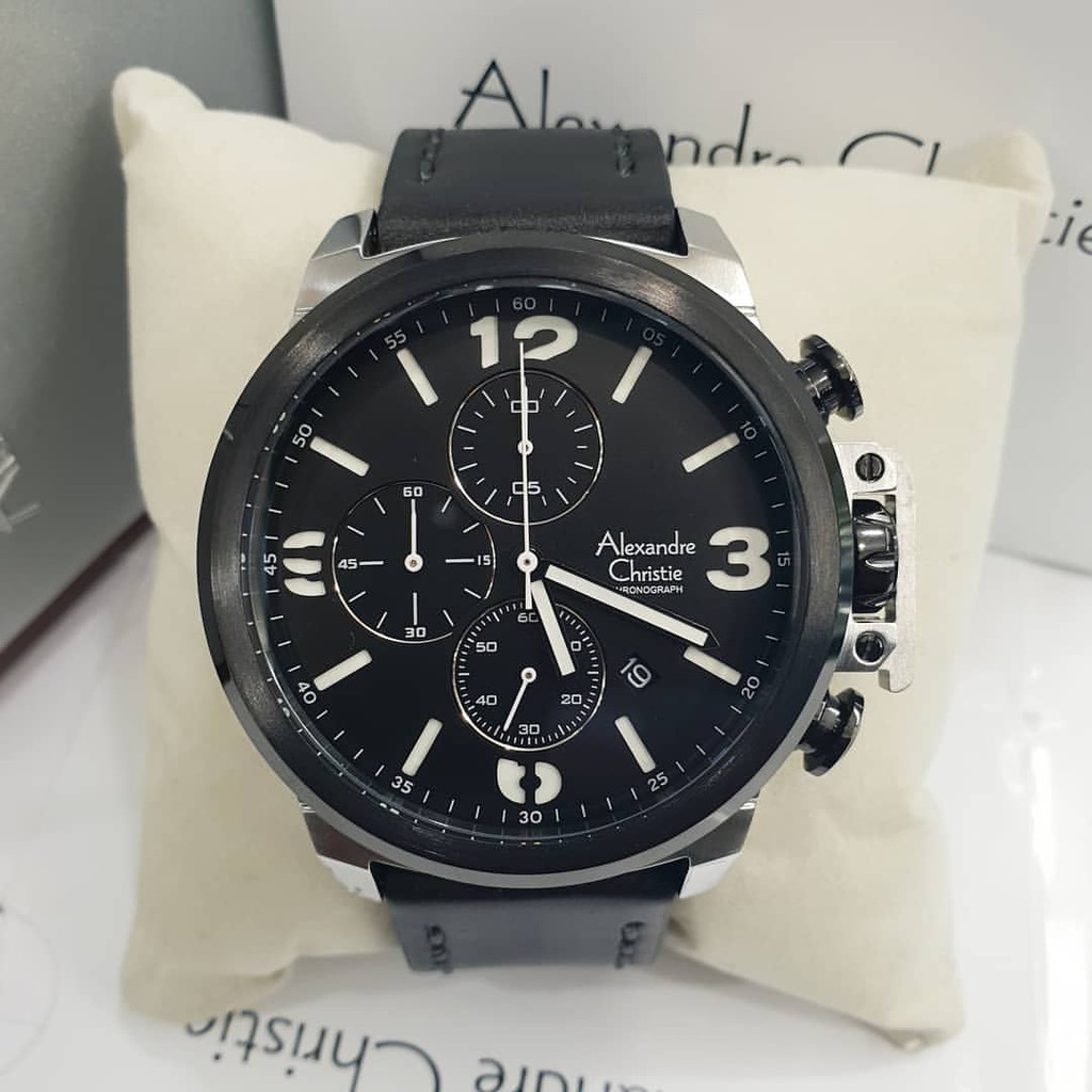 Alexandre Christie 100% Original ac6280 Jam Tangan Pria Stainless leather hitam