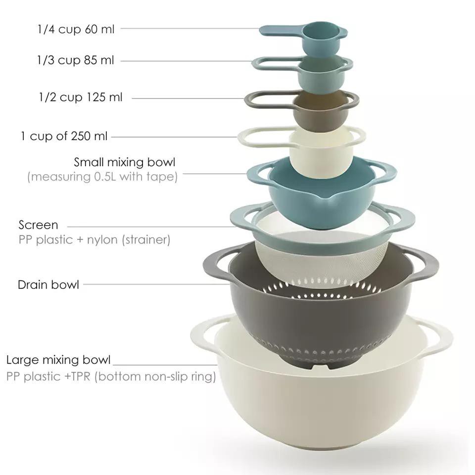 baking tools set / mixing bowl plastic 8in1 / baskom tempat masak baking sendok ukur saringan