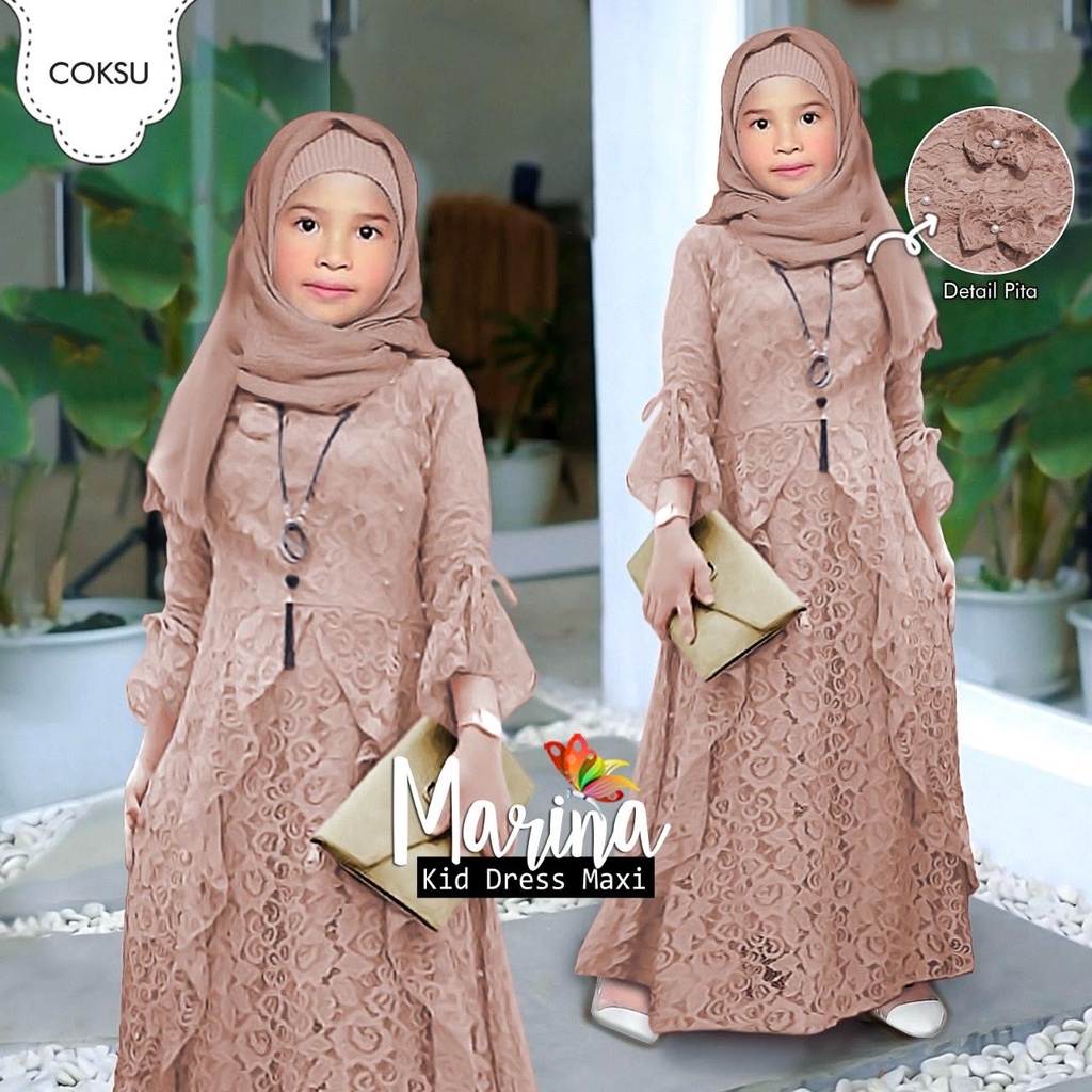 ELDE 66 - MAXY KID MARINA BRUKAT PAKAIAN GAMIS DRESS ANAK PEREMPUAN MUSLIM ANAK UMUR 9 10 11 TH TAHUN TANPA PASMINA