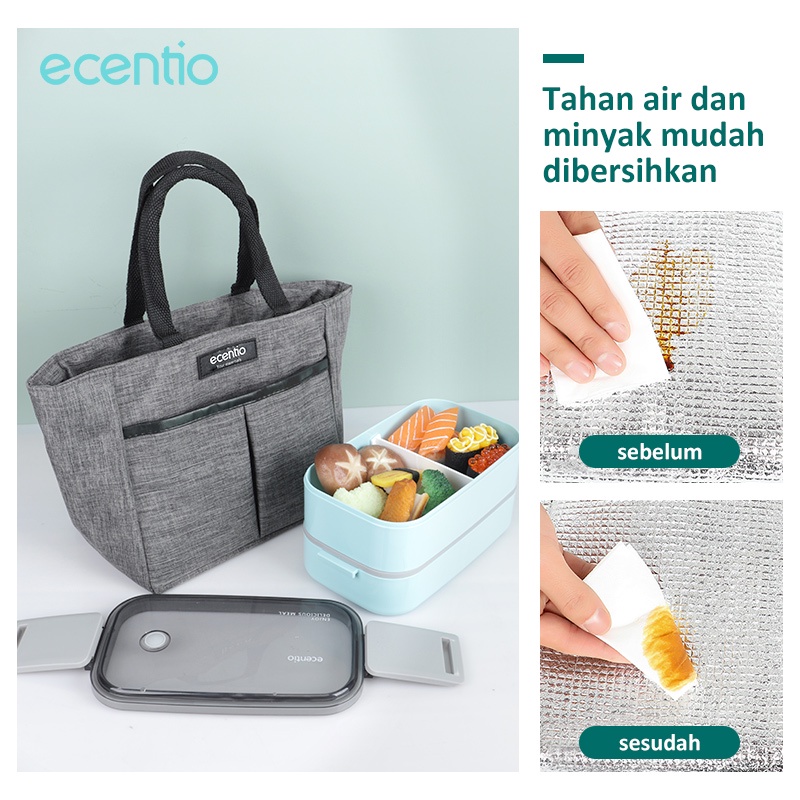 ecentio &amp; FOODI lunch bag Cooler Bag Tas Bekal makan siang Pola ikan Oxford cloth Bag tote Kotak makan tas tempat makan